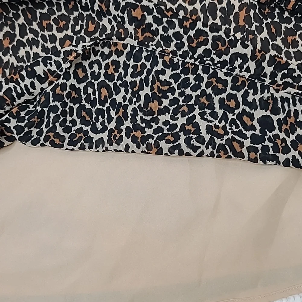 J Crew Long Sleeve Leopard Smocked Mock Neck Blouse/Shirt in Brown/Black - NWT